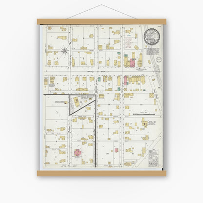 Old map wall art mockup — magnetic wood frame on white wall — Sanborn Fire Insurance Map from Perrysville, Ashland County, Ohio (1900), Sheet #0001