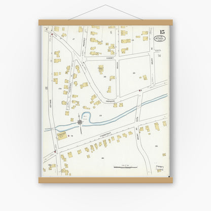 Old map wall art mockup — magnetic wood frame on white wall — Sanborn Fire Insurance Map from Athol, Worcester County, Massachusetts (1917), Sheet #0015