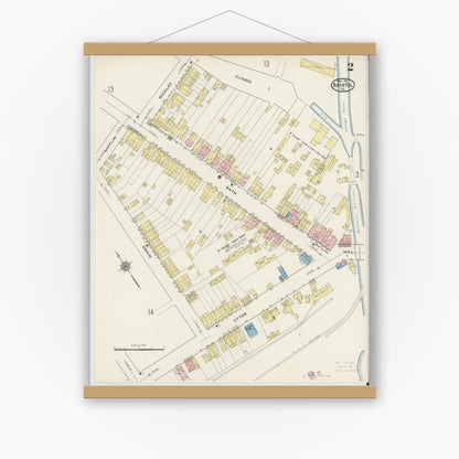 Old map wall art mockup — magnetic wood frame on white wall — Sanborn Fire Insurance Map from Bristol, Bucks County, Pennsylvania (1915), Sheet #0002