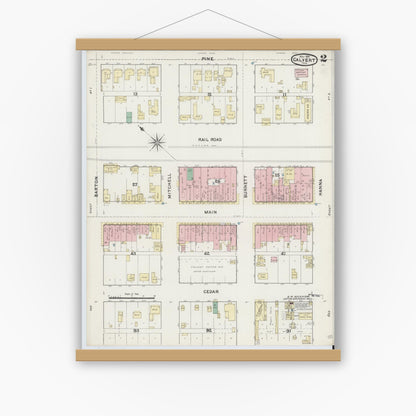Old map wall art mockup — magnetic wood frame on white wall — Sanborn Fire Insurance Map from Calvert, Robertson County, Texas (1891), Sheet #0002