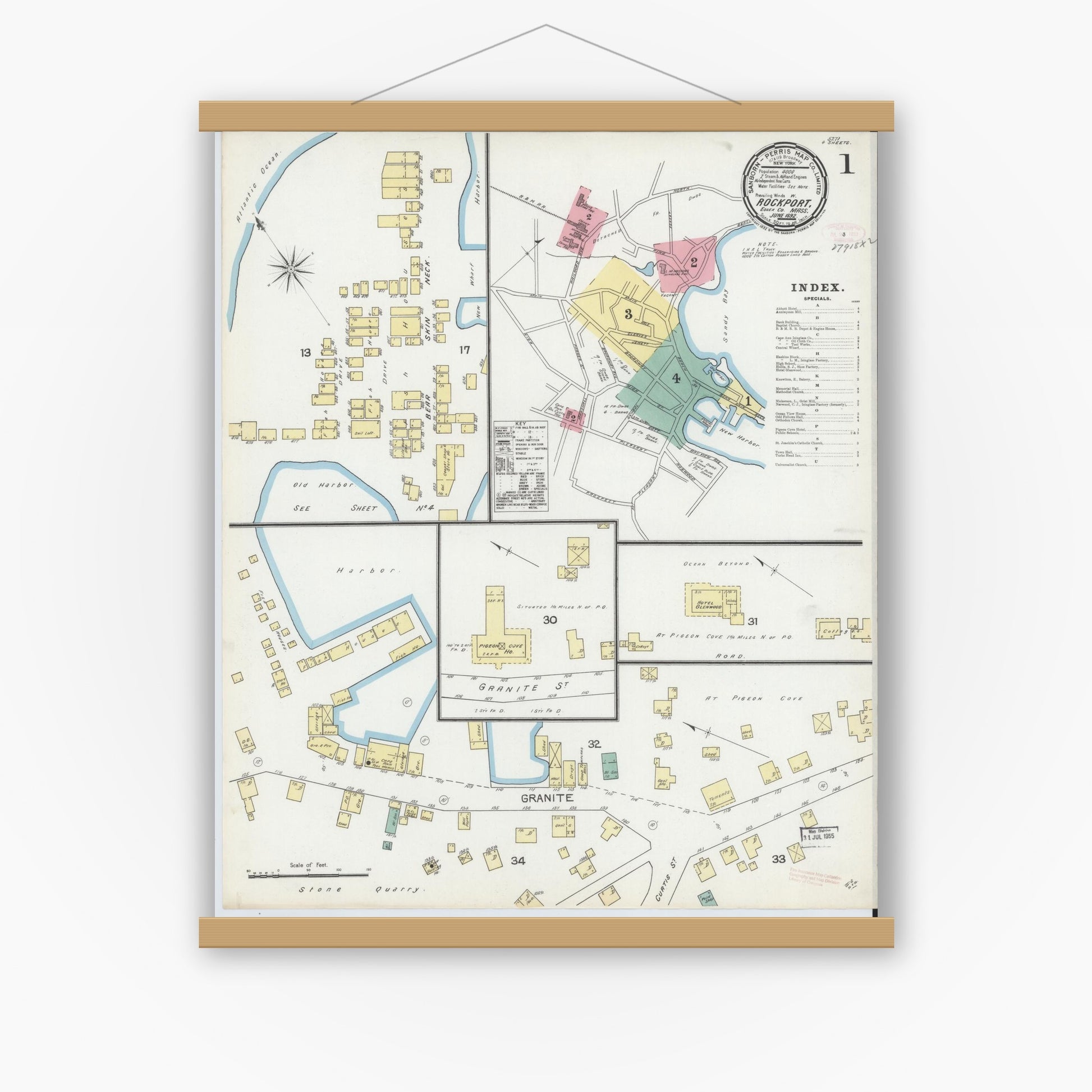 Old map wall art mockup — magnetic wood frame on white wall — Sanborn Fire Insurance Map from Rockport, Essex County, Massachusetts (1892) - Complete Map Set