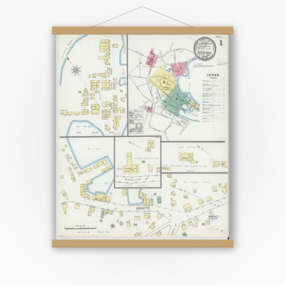 Old map wall art mockup — magnetic wood frame on white wall — Sanborn Fire Insurance Map from Rockport, Essex County, Massachusetts (1892) - Complete Map Set