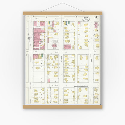 Old map wall art mockup — magnetic wood frame on white wall — Sanborn Fire Insurance Map from Pana, Christian County, Illinois (1909), Sheet #0004