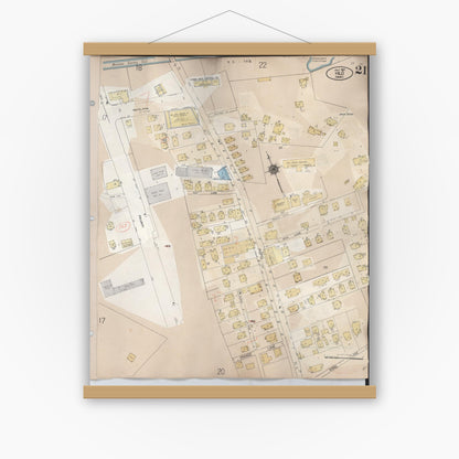Old map wall art mockup — magnetic wood frame on white wall — Sanborn Fire Insurance Map from Hilo, Hawaii County, Hawaii (1957), Sheet #0021