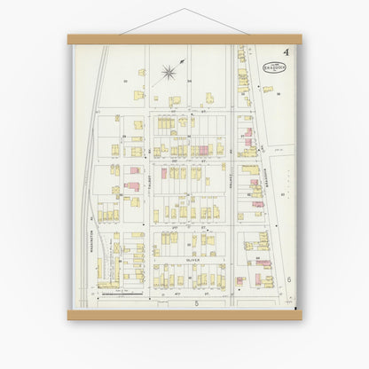 Old map wall art mockup — magnetic wood frame on white wall — Sanborn Fire Insurance Map from Braddock, Allegheny County, Pennsylvania (1896), Sheet #0004