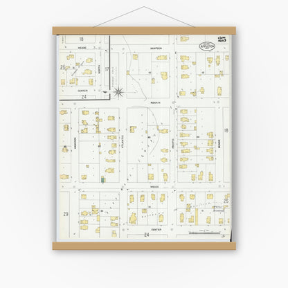 Old map wall art mockup — magnetic wood frame on white wall — Sanborn Fire Insurance Map from Appleton, Outagamie County, Wisconsin (1901), Sheet #0025