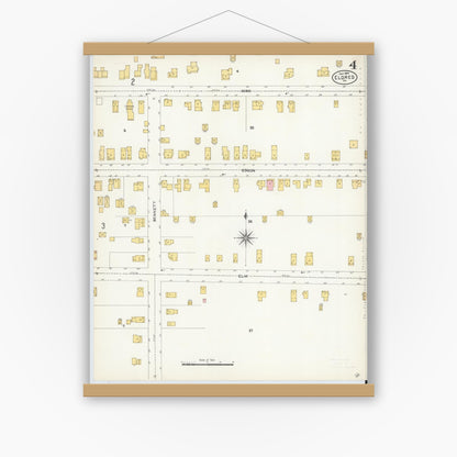 Old map wall art mockup — magnetic wood frame on white wall — Sanborn Fire Insurance Map from Eldred, McKean County, Pennsylvania (1904), Sheet #0004