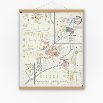 Old map wall art mockup — magnetic wood frame on white wall — Sanborn Fire Insurance Map from Northville, Wayne County, Michigan (1893), Sheet #0001
