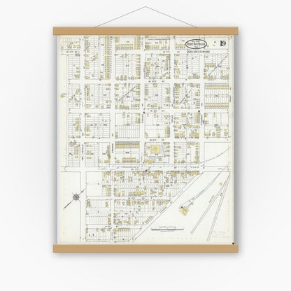Old map wall art mockup — magnetic wood frame on white wall — Sanborn Fire Insurance Map from Port Arthur, Jefferson County, Texas (1918), Sheet #0019