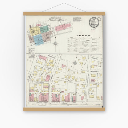 Old map wall art mockup — magnetic wood frame on white wall — Sanborn Fire Insurance Map from Brazil, Clay County, Indiana (1892) - Complete Map Set