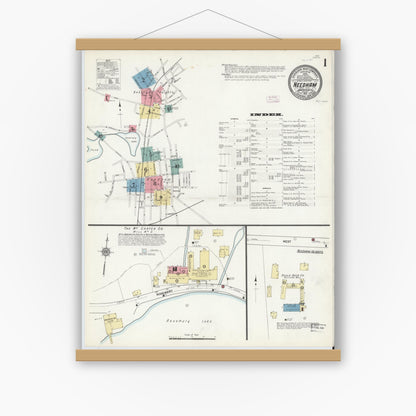 Old map wall art mockup — magnetic wood frame on white wall — Sanborn Fire Insurance Map from Needham, Norfolk County, Massachusetts (1912) - Complete Map Set