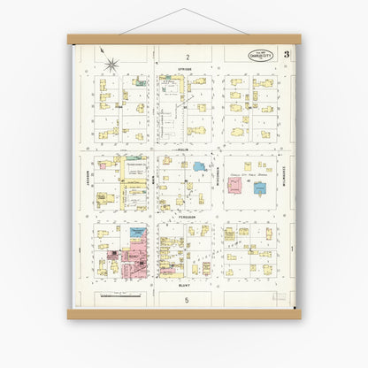 Old map wall art mockup — magnetic wood frame on white wall — Sanborn Fire Insurance Map from Charles City, Floyd County, Iowa (1897), Sheet #0003