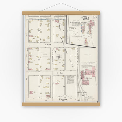 Old map wall art mockup — magnetic wood frame on white wall — Sanborn Fire Insurance Map from Mankato, Blue Earth County, Minnesota (1884), Sheet #0010