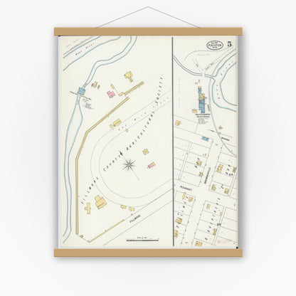 Old map wall art mockup — magnetic wood frame on white wall — Sanborn Fire Insurance Map from Preston, Fillmore County, Minnesota (1900), Sheet #0005
