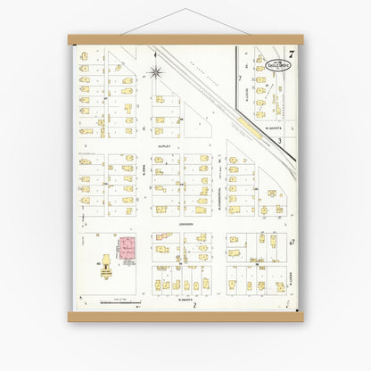 Old map wall art mockup — magnetic wood frame on white wall — Sanborn Fire Insurance Map from Eagle Grove, Wright County, Iowa (1906), Sheet #0007