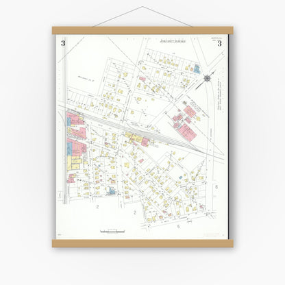 Old map wall art mockup — magnetic wood frame on white wall — Sanborn Fire Insurance Map from Morton, Tazewell County, Illinois (1940), Sheet #0003