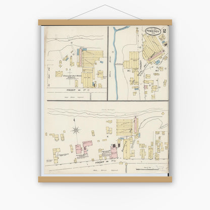 Old map wall art mockup — magnetic wood frame on white wall — Sanborn Fire Insurance Map from Pomeroy, Meigs County, Ohio (1888), Sheet #0002