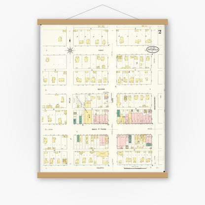 Old map wall art mockup — magnetic wood frame on white wall — Sanborn Fire Insurance Map from Griswold, Cass County, Iowa (1909), Sheet #0002