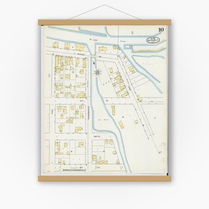 Old map wall art mockup — magnetic wood frame on white wall — Sanborn Fire Insurance Map from Oscoda, Iosco County, Michigan (1895), Sheet #0010