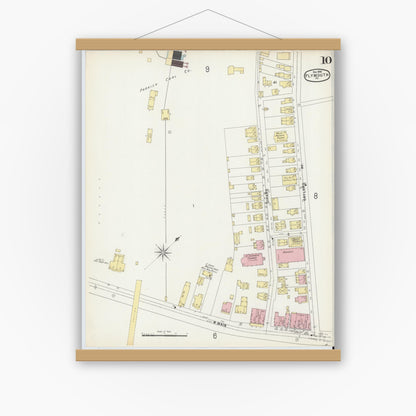 Old map wall art mockup — magnetic wood frame on white wall — Sanborn Fire Insurance Map from Plymouth, Luzerne County, Pennsylvania (1896), Sheet #0010