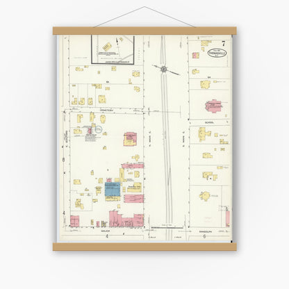 Old map wall art mockup — magnetic wood frame on white wall — Sanborn Fire Insurance Map from Thomasville, Davidson County, North Carolina (1913), Sheet #0007