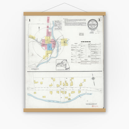 Old map wall art mockup — magnetic wood frame on white wall — Sanborn Fire Insurance Map from New Berlin, Chenango County, New York (1929) - Complete Map Set