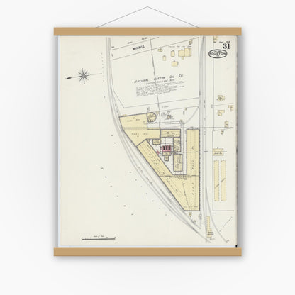 Old map wall art mockup — magnetic wood frame on white wall — Sanborn Fire Insurance Map from Houston, Harris County, Texas (1890), Sheet #0031
