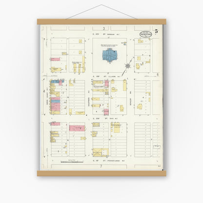 Old map wall art mockup — magnetic wood frame on white wall — Sanborn Fire Insurance Map from Hereford, Deaf Smith County, Texas (1913), Sheet #0005