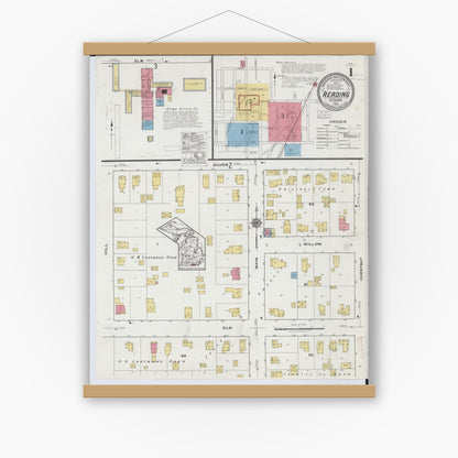 Old map wall art mockup — magnetic wood frame on white wall — Sanborn Fire Insurance Map from Reading, Hillsdale County, Michigan (1918) - Complete Map Set