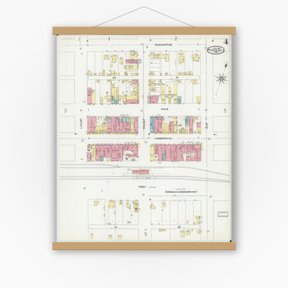 Old map wall art mockup — magnetic wood frame on white wall — Sanborn Fire Insurance Map from Pierce City, Lawrence County, Missouri (1902), Sheet #0004