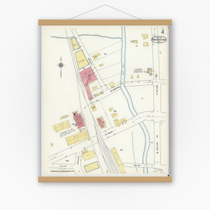 Old map wall art mockup — magnetic wood frame on white wall — Sanborn Fire Insurance Map from Nacogdoches, Nacogdoches County, Texas (1921), Sheet #0004