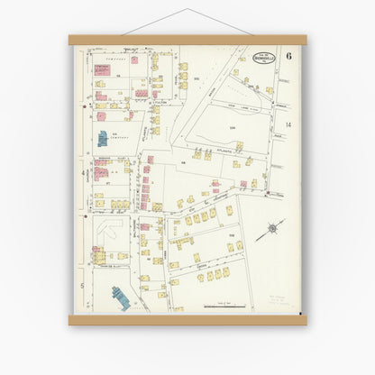 Old map wall art mockup — magnetic wood frame on white wall — Sanborn Fire Insurance Map from Brownsville, Fayette County, Pennsylvania (1913), Sheet #0006