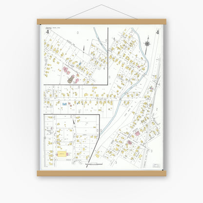 Old map wall art mockup — magnetic wood frame on white wall — Sanborn Fire Insurance Map from Columbus Grove, Putnam County, Ohio (1951), Sheet #0004
