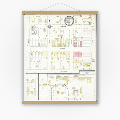 Old map wall art mockup — magnetic wood frame on white wall — Sanborn Fire Insurance Map from Sheffield, Franklin County, Iowa (1896), Sheet #0001