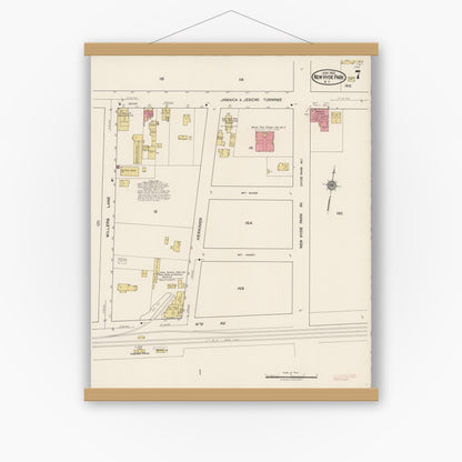 Old map wall art mockup — magnetic wood frame on white wall — Sanborn Fire Insurance Map from New Hyde Park, Nassau County, New York (1922), Sheet #0007