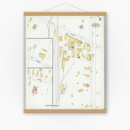 Old map wall art mockup — magnetic wood frame on white wall — Sanborn Fire Insurance Map from Sherburne, Chenango County, New York (1900), Sheet #0002