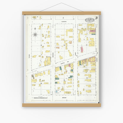 Old map wall art mockup — magnetic wood frame on white wall — Sanborn Fire Insurance Map from Harbor Beach, Huron County, Michigan (1909), Sheet #0003