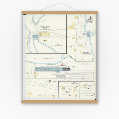 Old map wall art mockup — magnetic wood frame on white wall — Sanborn Fire Insurance Map from Escanaba, Delta County, Michigan (1913), Sheet #0034
