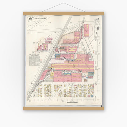 Old map wall art mockup — magnetic wood frame on white wall — Sanborn Fire Insurance Map from Michigan City, La Porte County, Indiana (1948), Sheet #0024