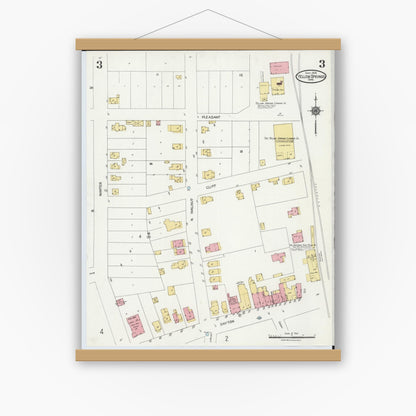 Old map wall art mockup — magnetic wood frame on white wall — Sanborn Fire Insurance Map from Yellow Springs, Greene County, Ohio (1924), Sheet #0003