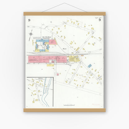 Old map wall art mockup — magnetic wood frame on white wall — Sanborn Fire Insurance Map from Medway, Norfolk County, Massachusetts (1933), Sheet #0009