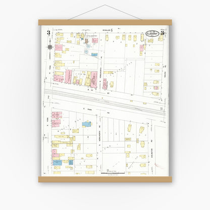 Old map wall art mockup — magnetic wood frame on white wall — Sanborn Fire Insurance Map from Elmhurst, Du Page County, Illinois (1924), Sheet #0003