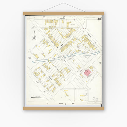 Old map wall art mockup — magnetic wood frame on white wall — Sanborn Fire Insurance Map from Hamilton, Butler County, Ohio (1899), Sheet #0040