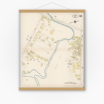 Old map wall art mockup — magnetic wood frame on white wall — Sanborn Fire Insurance Map from Hilo, Hawaii County, Hawaii (1914), Sheet #0012
