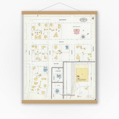 Old map wall art mockup — magnetic wood frame on white wall — Sanborn Fire Insurance Map from Navasota, Grimes County, Texas (1906), Sheet #0004