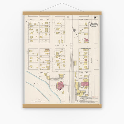 Old map wall art mockup — magnetic wood frame on white wall — Sanborn Fire Insurance Map from Crookston, Polk County, Minnesota (1922), Sheet #0002