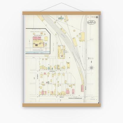 Old map wall art mockup — magnetic wood frame on white wall — Sanborn Fire Insurance Map from Blairsville, Indiana County, Pennsylvania (1897), Sheet #0006
