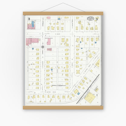 Old map wall art mockup — magnetic wood frame on white wall — Sanborn Fire Insurance Map from Osborn, Greene County, Ohio (1929), Sheet #0003