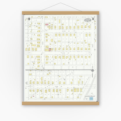 Old map wall art mockup — magnetic wood frame on white wall — Sanborn Fire Insurance Map from Ashland, Ashland County, Ohio (1930), Sheet #0008