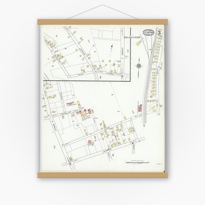 Old map wall art mockup — magnetic wood frame on white wall — Sanborn Fire Insurance Map from Clinton, Worcester County, Massachusetts (1919), Sheet #0003
